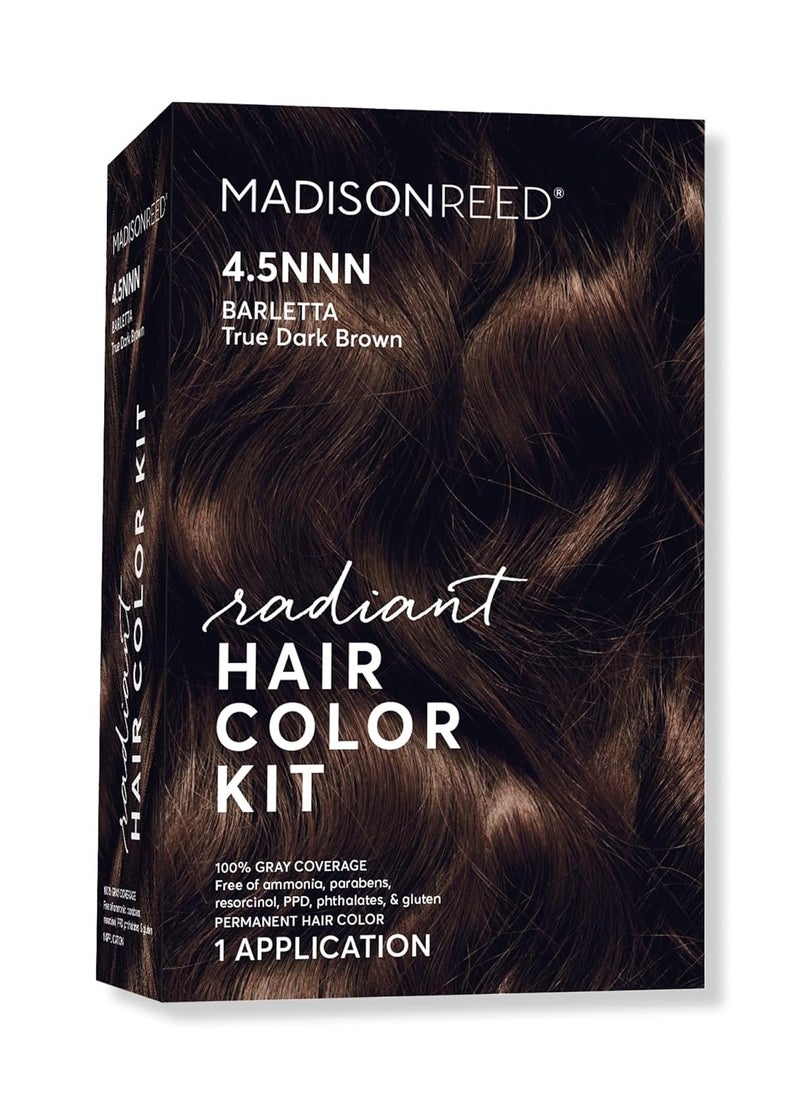 Madison Reed Radiant Hair Color Kit, Dark Brown for 100% Coverage of Resistant Gray Hair, Ammonia-Free, 4.5NNN Barletta Brown, Permanent Hair Dye, Pack of 1