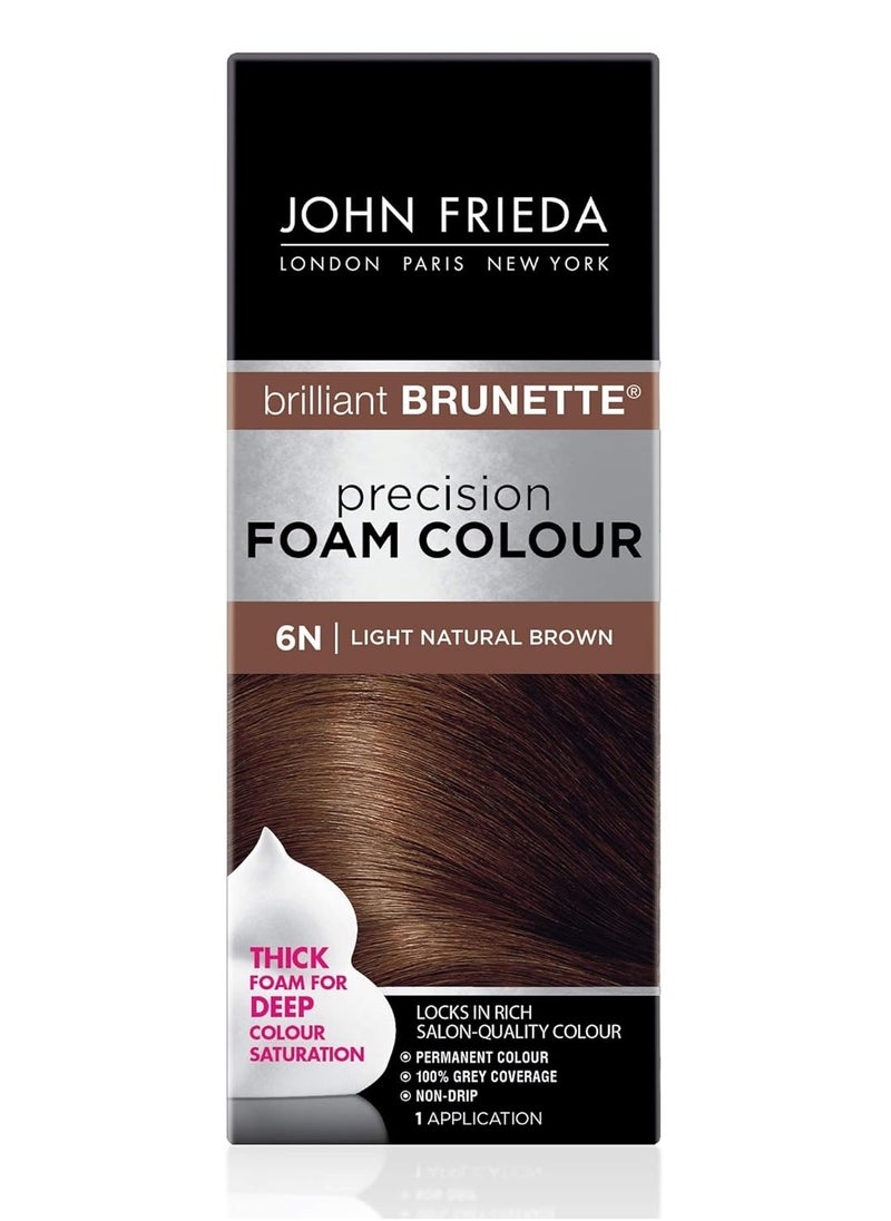 John Frieda Brown Permanent Precision Foam Hair Color Kit, Light Brown Hair Dye, 6N Light Natural Brown Hair Coloring Kit, 1 Application