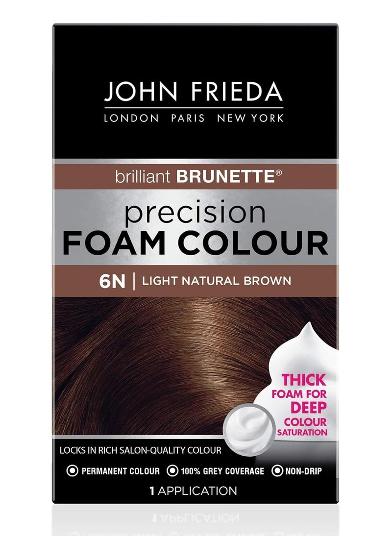 John Frieda Brown Permanent Precision Foam Hair Color Kit, Light Brown Hair Dye, 6N Light Natural Brown Hair Coloring Kit, 1 Application