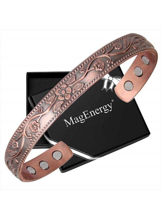 Copper Bracelets for Women, 99.9% Pure Copper Vintage Flower Magnetic Bangle with 3500 Gauss Magnets,6.8