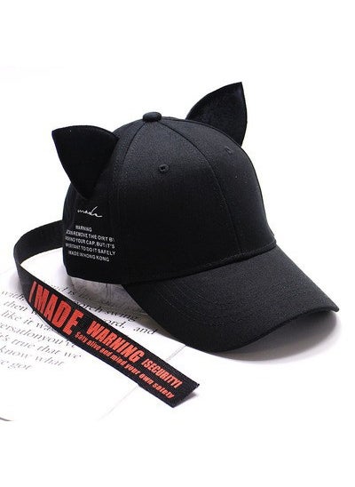 Chic Velvet Cat Ears Baseball Cap with Long RibbonsRed (Black Hat Red Belt) Red (Black Hat Red Belt)