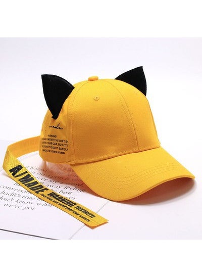 Chic Velvet Cat Ears Baseball Cap with Long RibbonsYellow (yellow cap with yellow belt) Yellow (yellow cap with yellow belt)