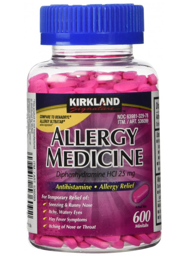 Kirkland Signature Allergy Medicine Diphenhydramine HCI 25 Mg, 600 Minitabs