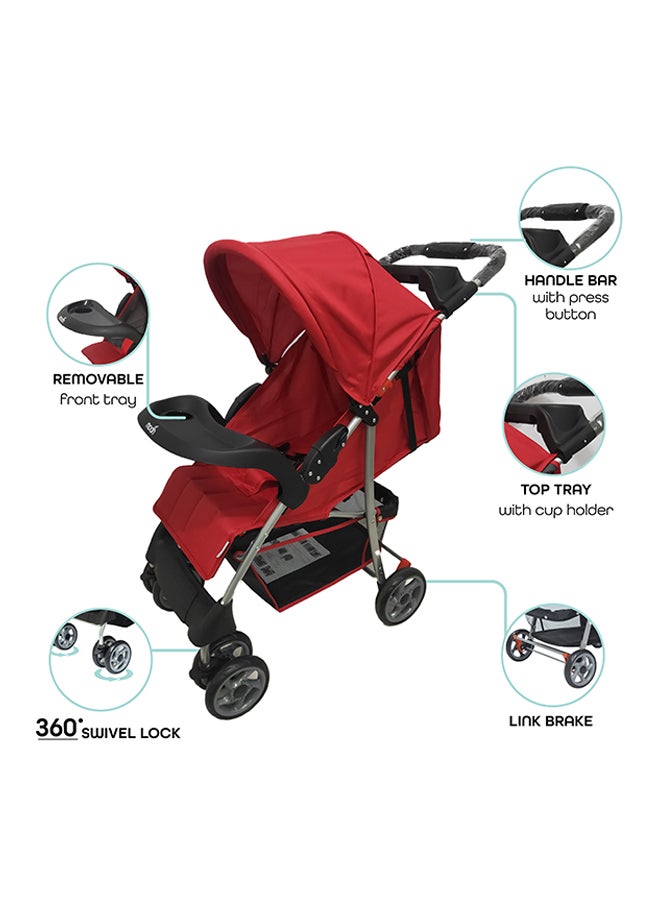 Easy  One Hand Fold Stroller, Multi-Postion Reclining Seat For Infant -Red Melange