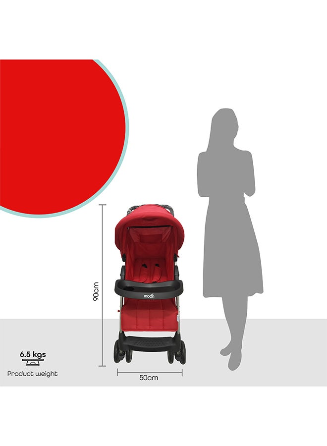 Easy  One Hand Fold Stroller, Multi-Postion Reclining Seat For Infant -Red Melange