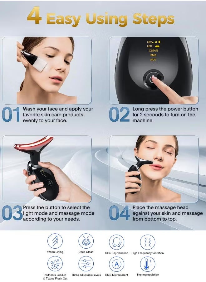 Electric Facial Neck Lifting EMS Thermal Therapy Face Shape Firming Massager Skin Tightening Wrinkle Removal Anti Aging Machine High Frequency Sonic Vibration LED Photon Beauty Device