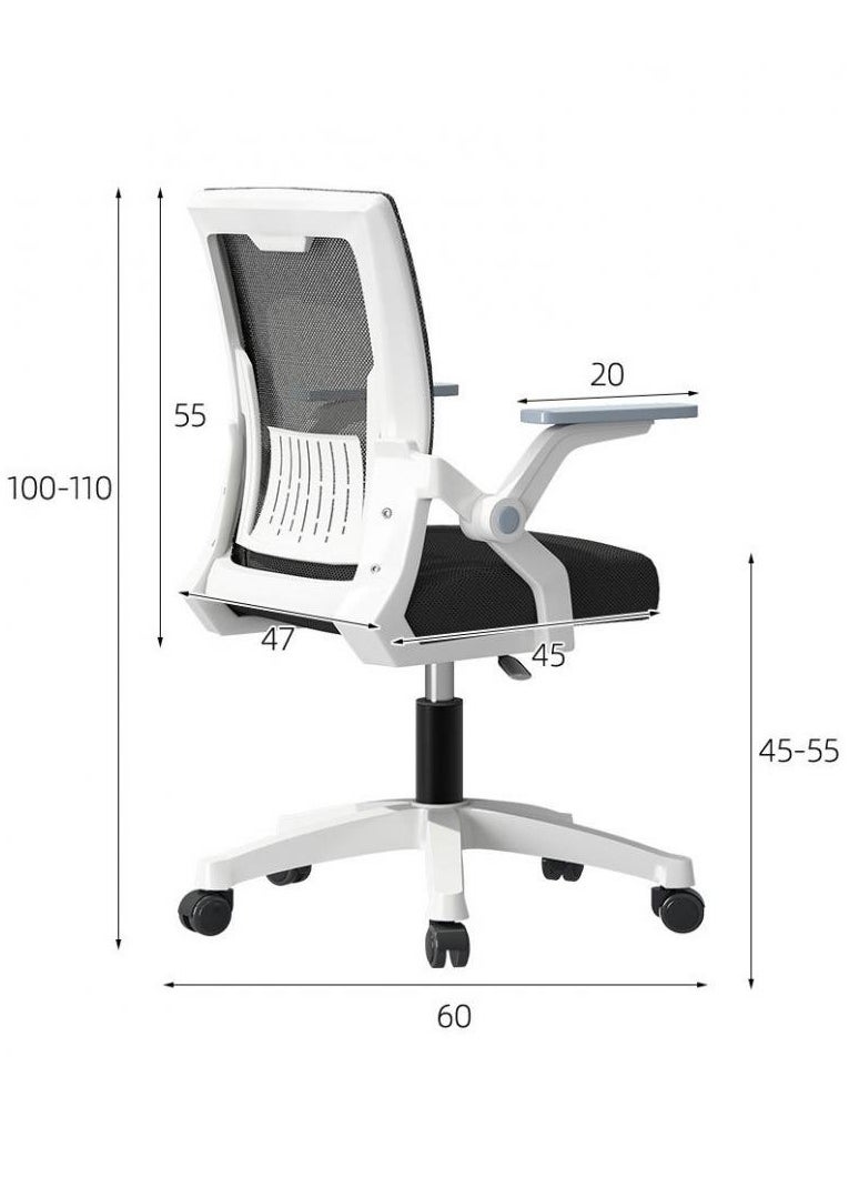 Ergonomic Office Chair Computer Desk Chair Comfy with Adjustable Lumbar Spine Support Mid-Back Mesh Gaming Chair with Flip-up Armrest Tilt Function Task Chair for Home Bedroom White