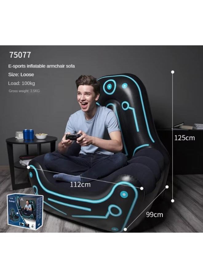 Inflatable Gaming Chair with Comfortable Backrest and Oversized Armrests for Lounging Mesh Pocket for Video Game Controller Storage