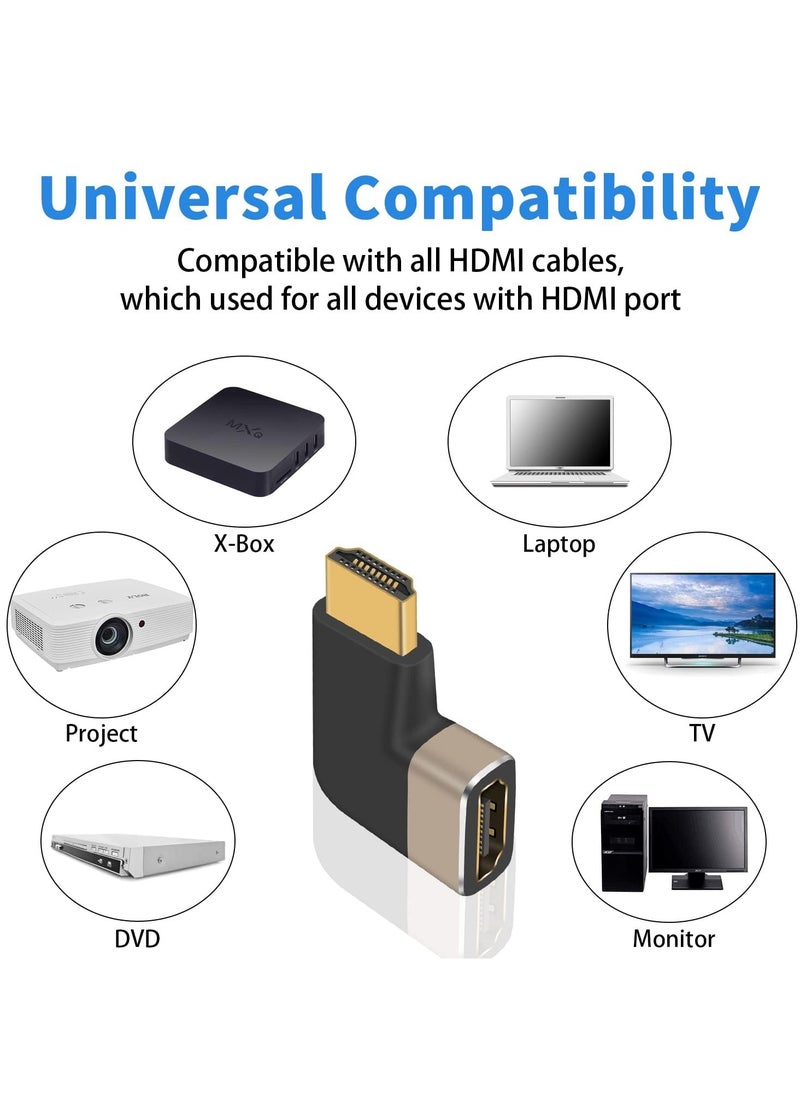 2 Pack HDMI Adapter, HDMI Male to Female Adapter, 90 Degree Left and Right Angle HDMI Adapter Extender Connector,Support 8K@60Hz, 4K@120Hz, Suitable for HDTV Switch Laptop