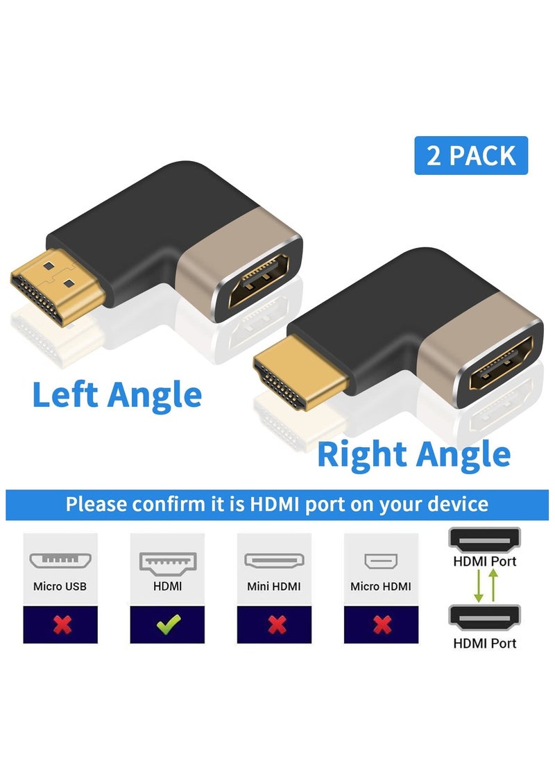 2 Pack HDMI Adapter, HDMI Male to Female Adapter, 90 Degree Left and Right Angle HDMI Adapter Extender Connector,Support 8K@60Hz, 4K@120Hz, Suitable for HDTV Switch Laptop