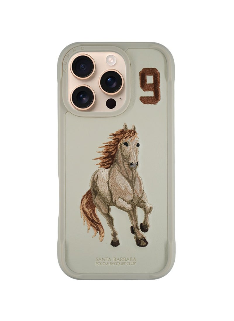 Polo Series Boris of Horse Embroidery Designed Shockproof Protective Magsafe Phone Case Compatible with iPhone 16 Pro  - Beige