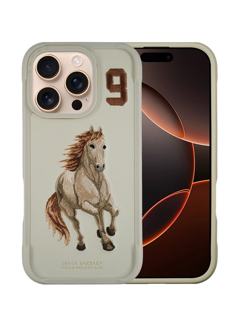 Polo Series Boris of Horse Embroidery Designed Shockproof Protective Magsafe Phone Case Compatible with iPhone 16 Pro  - Beige