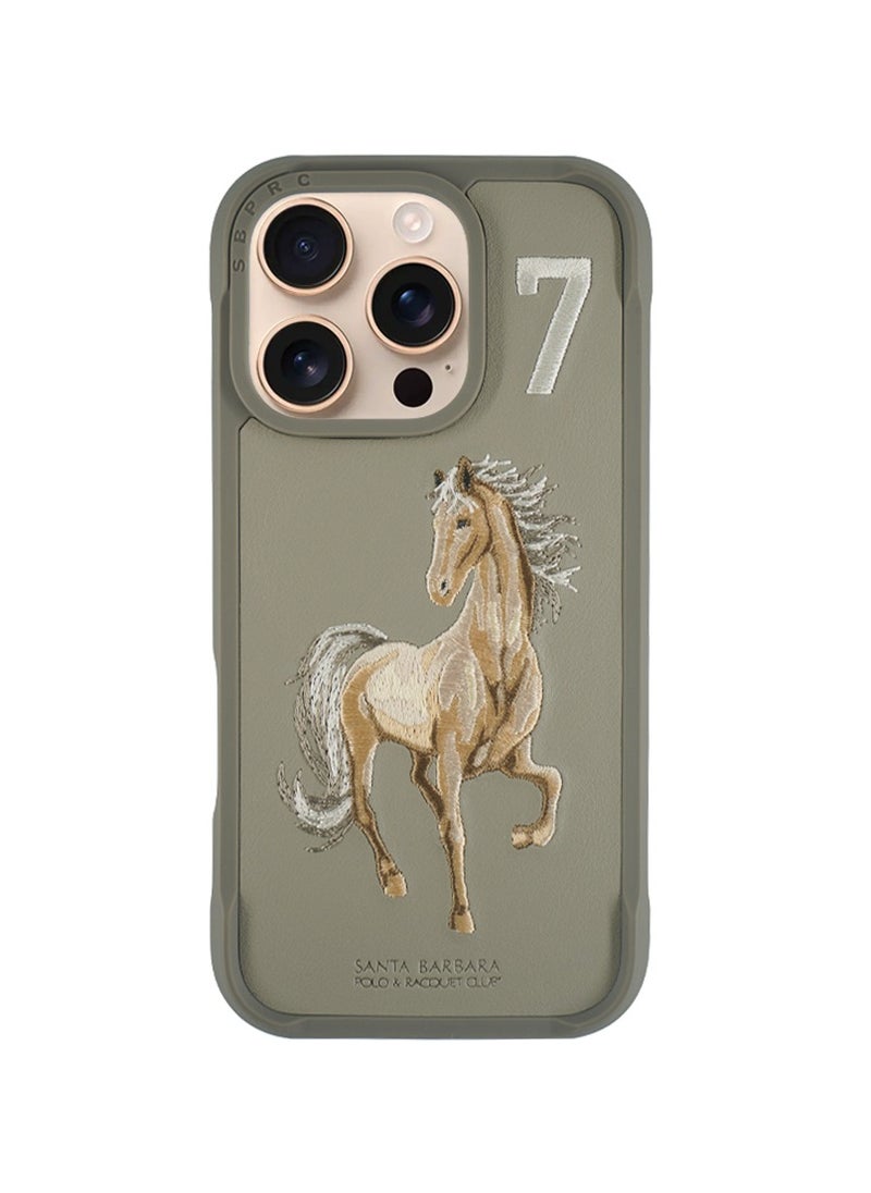 Polo Series Boris of Horse Embroidery Designed Shockproof Protective Magsafe Phone Case Compatible with iPhone 16 Pro  - Titanium Grey