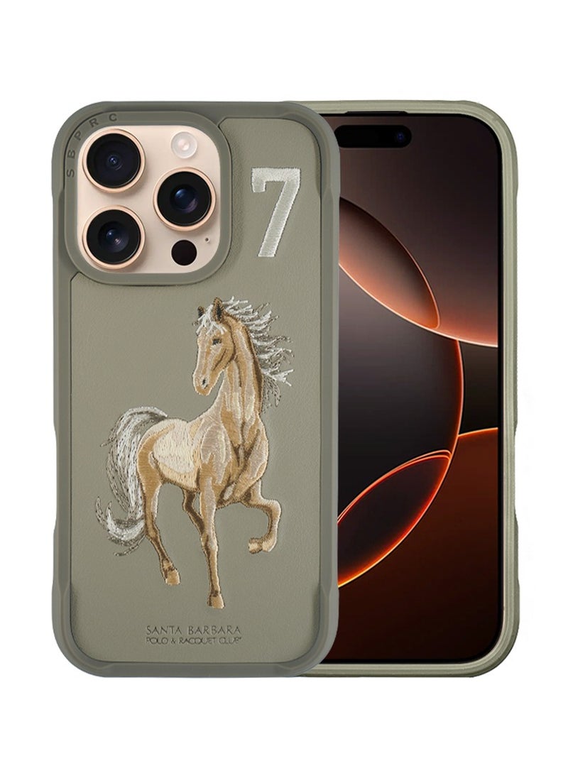 Polo Series Boris of Horse Embroidery Designed Shockproof Protective Magsafe Phone Case Compatible with iPhone 16 Pro  - Titanium Grey