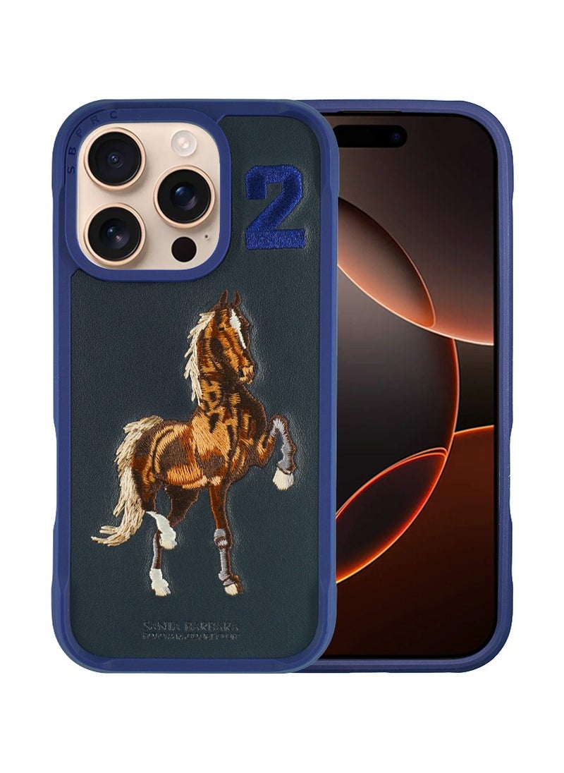 Polo Series Boris of Horse Embroidery Designed Shockproof Protective Magsafe Phone Case Compatible with iPhone 16 Pro  - Navy Blue