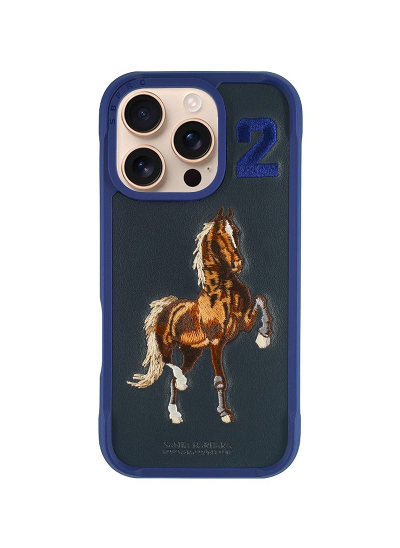 Polo Series Boris of Horse Embroidery Designed Shockproof Protective Magsafe Phone Case Compatible with iPhone 16 Pro  - Navy Blue