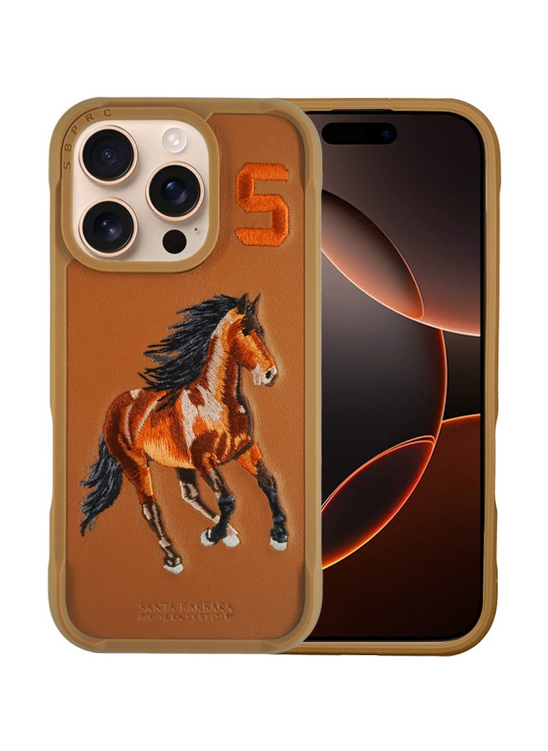 Polo Series Boris of Horse Embroidery Designed Shockproof Protective Magsafe Phone Case Compatible with iPhone 16 Pro - Brown