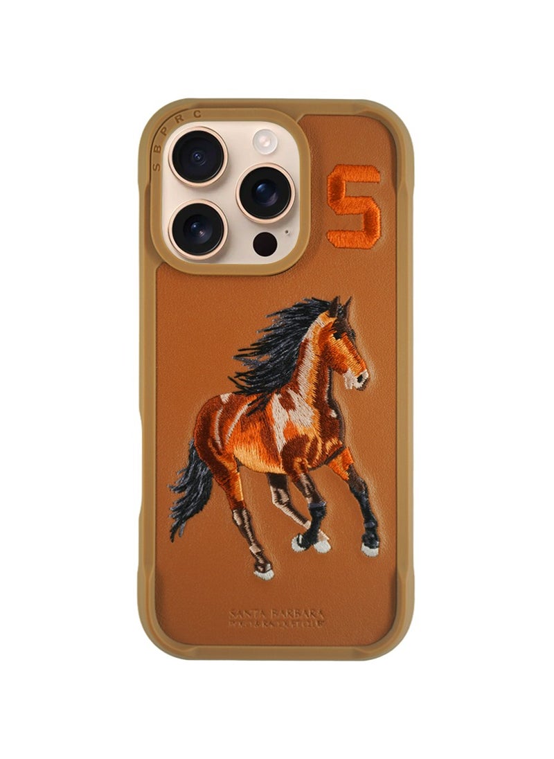 Polo Series Boris of Horse Embroidery Designed Shockproof Protective Magsafe Phone Case Compatible with iPhone 16 Pro - Brown