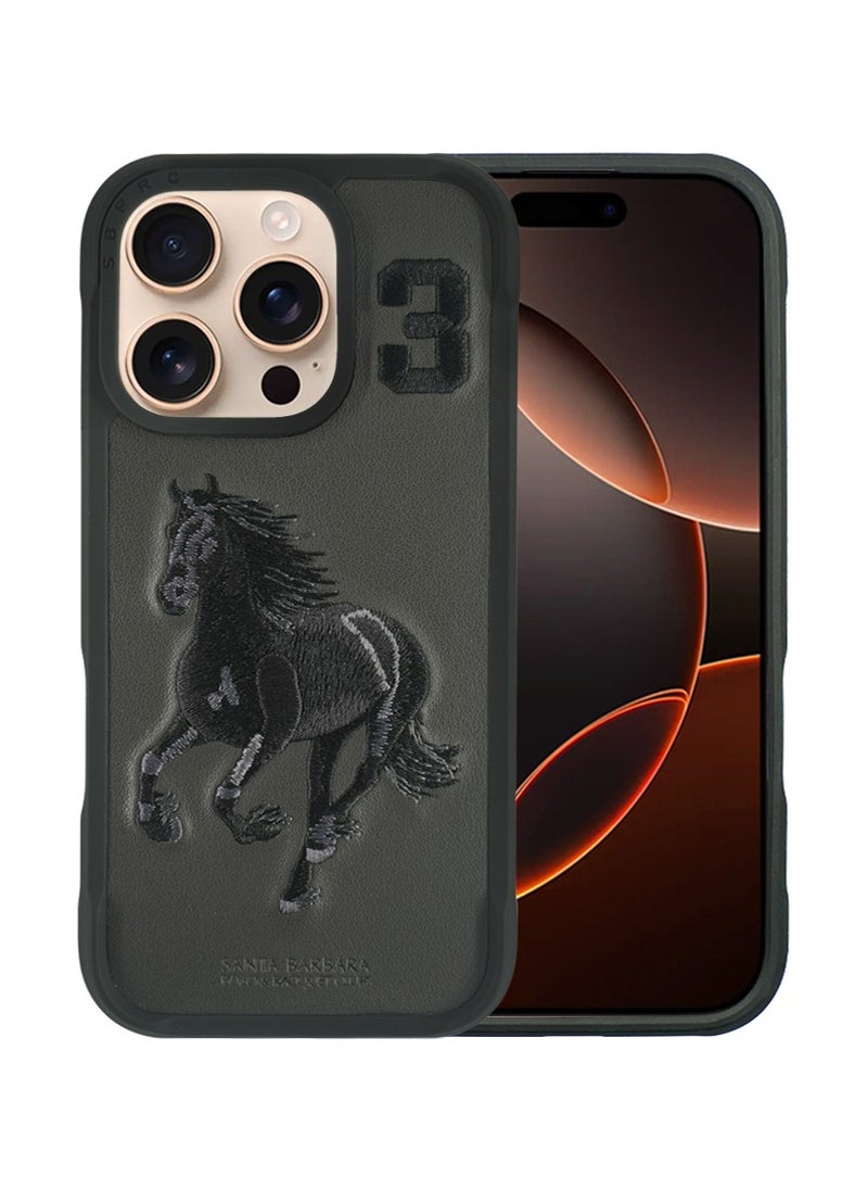 Polo Series Boris of Horse Embroidery Designed Shockproof Protective Magsafe Phone Case Compatible with iPhone 16 Pro - Dark Grey