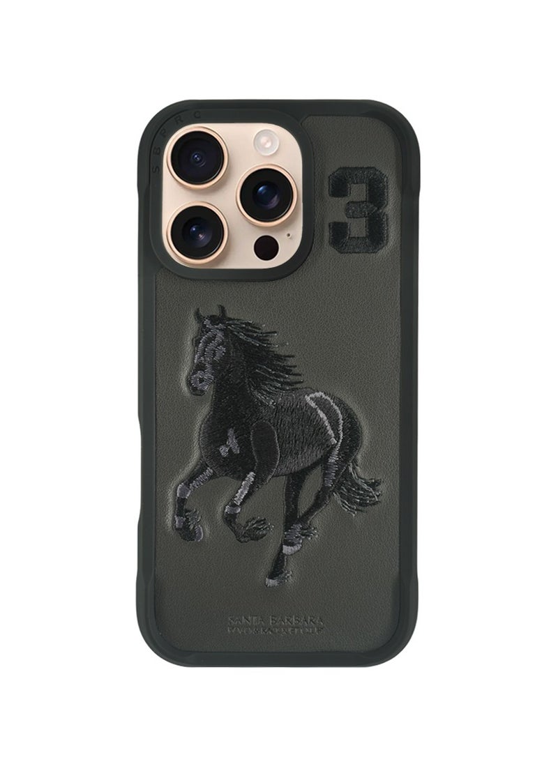Polo Series Boris of Horse Embroidery Designed Shockproof Protective Magsafe Phone Case Compatible with iPhone 16 Pro - Dark Grey