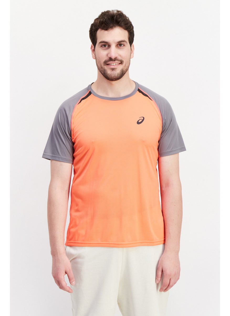 Men Sportswear Fit Short Sleeves Running T-Shirt, Coral/Grey