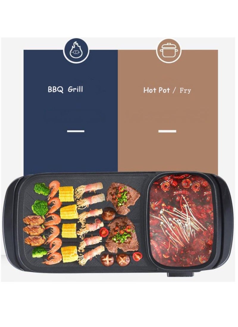 2-in-1 Electric Hot Pot and Grill – Indoor Non-Stick Griddle for Korean BBQ, Steaks, and Shabu-Shabu