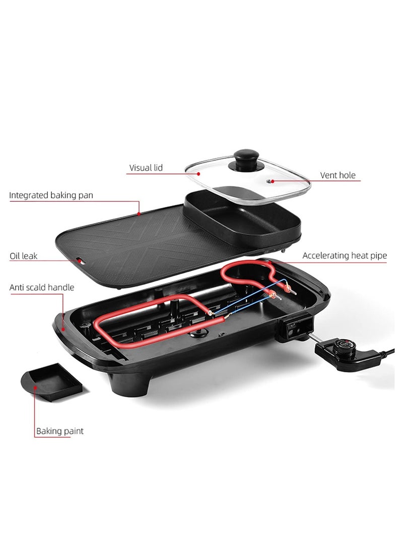 2-in-1 Electric Hot Pot and Grill – Indoor Non-Stick Griddle for Korean BBQ, Steaks, and Shabu-Shabu