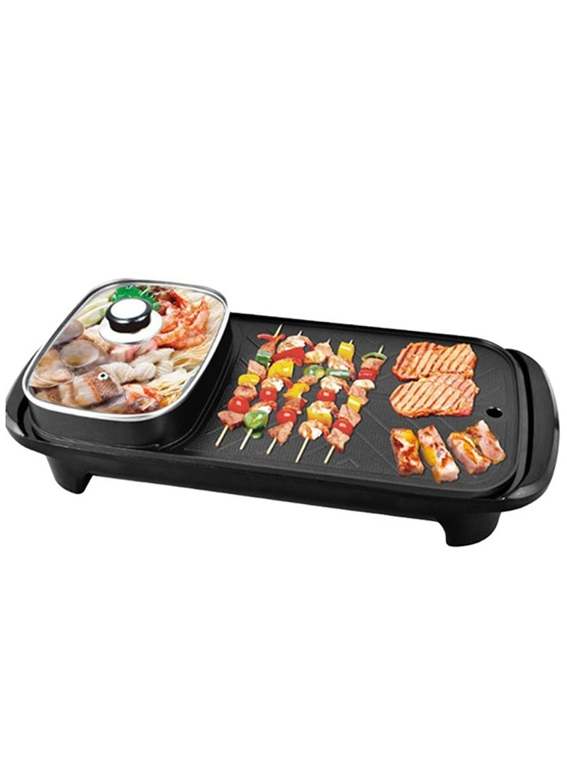 2-in-1 Electric Hot Pot and Grill – Indoor Non-Stick Griddle for Korean BBQ, Steaks, and Shabu-Shabu