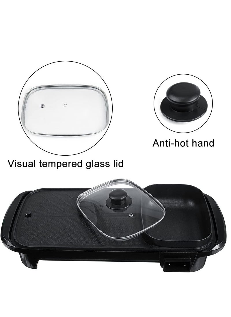 2-in-1 Electric Hot Pot and Grill – Indoor Non-Stick Griddle for Korean BBQ, Steaks, and Shabu-Shabu