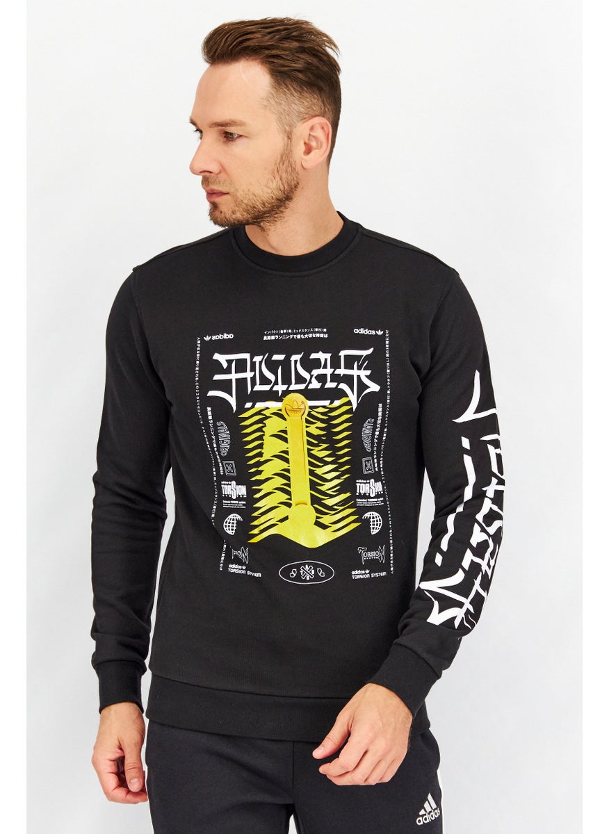 Men Crew Neck Graphic Print Long Sleeves Sweatshirt, Black