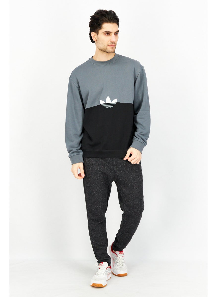 Men Sportswear Fit Two Tone Brand Logo Sweatshirt, Black Combo