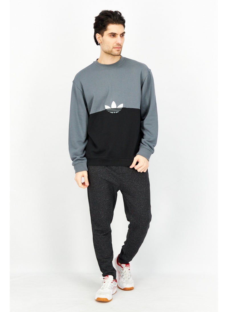 Men Sportswear Fit Two Tone Brand Logo Sweatshirt, Black Combo