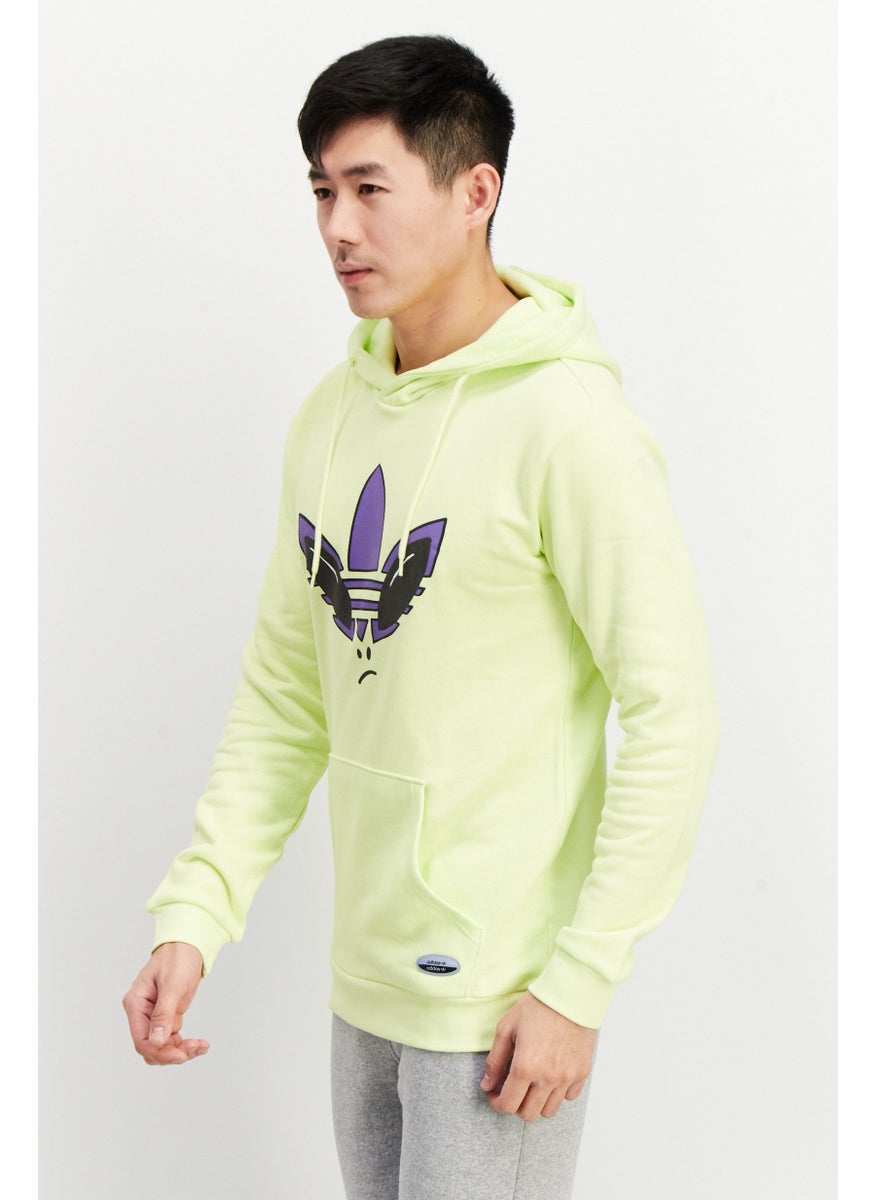 Men Sportswear Fit Hooded Long Sleeve Sweatshirt, Neon Yellow