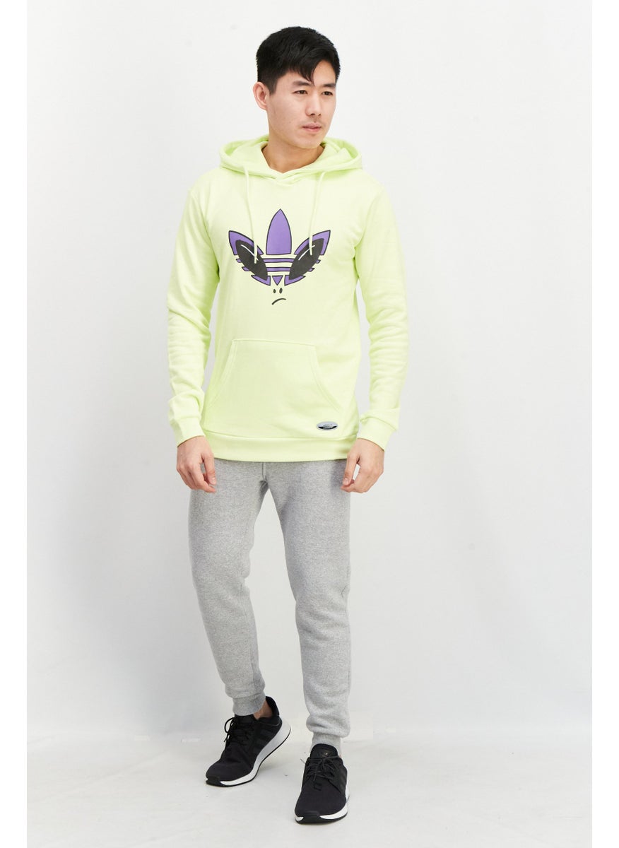 Men Sportswear Fit Hooded Long Sleeve Sweatshirt, Neon Yellow