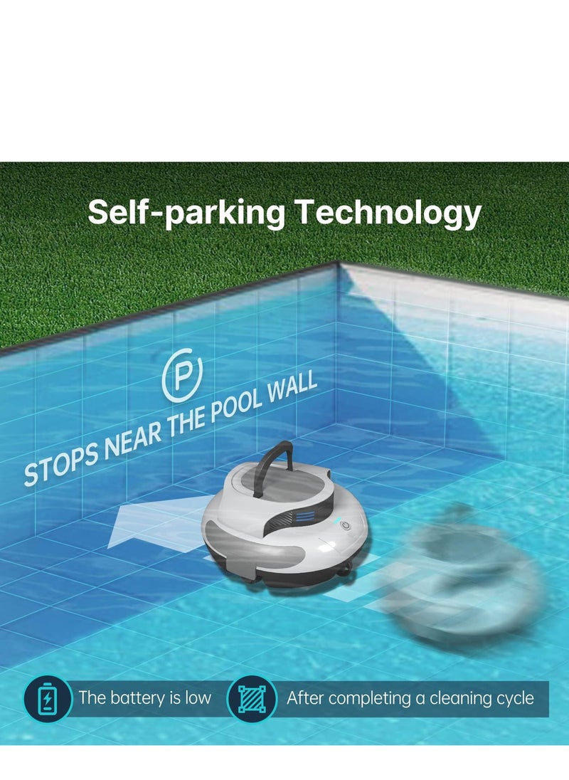 Robot Pool Cleaner, Cordless Pool Automatic Vacuum, 100Mins Pool Vacuum for Above Ground Pool,15KPa Powerful Suction, Water Sensor, Self-Parking, Pool Cleaner Robot For Flat Bottom Pools Up To 48Ft