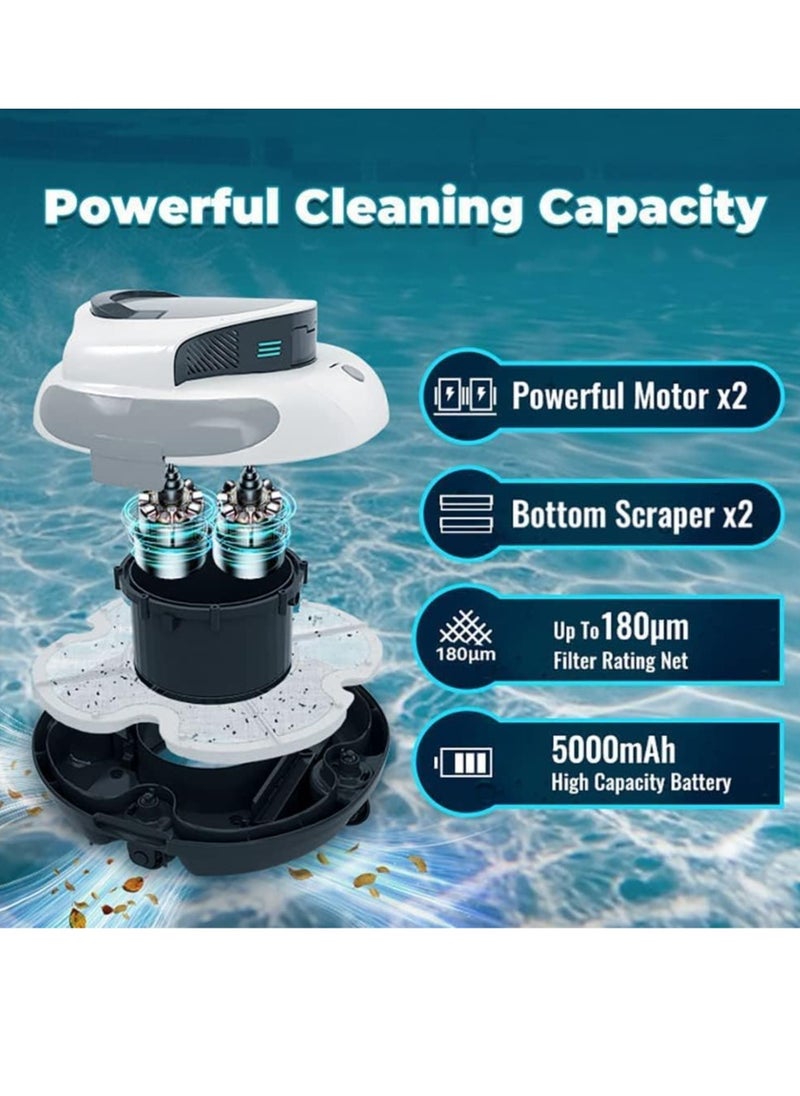 Robot Pool Cleaner, Cordless Pool Automatic Vacuum, 100Mins Pool Vacuum for Above Ground Pool,15KPa Powerful Suction, Water Sensor, Self-Parking, Pool Cleaner Robot For Flat Bottom Pools Up To 48Ft