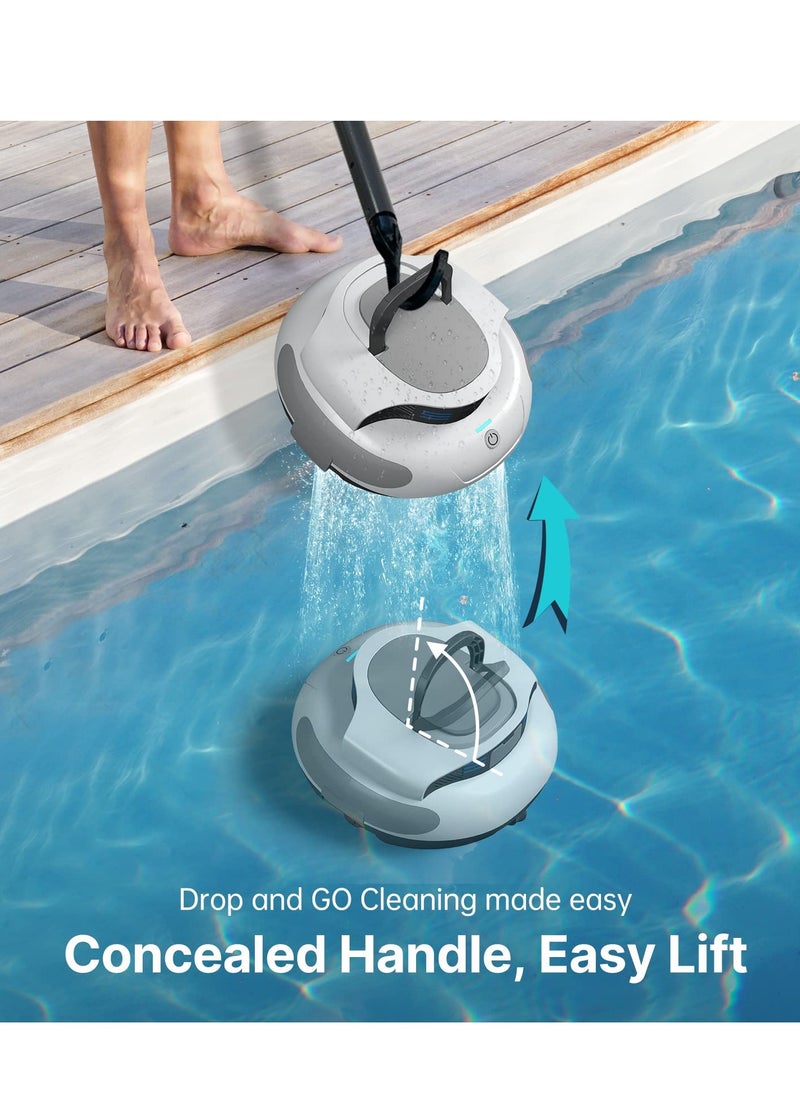 Robot Pool Cleaner, Cordless Pool Automatic Vacuum, 100Mins Pool Vacuum for Above Ground Pool,15KPa Powerful Suction, Water Sensor, Self-Parking, Pool Cleaner Robot For Flat Bottom Pools Up To 48Ft