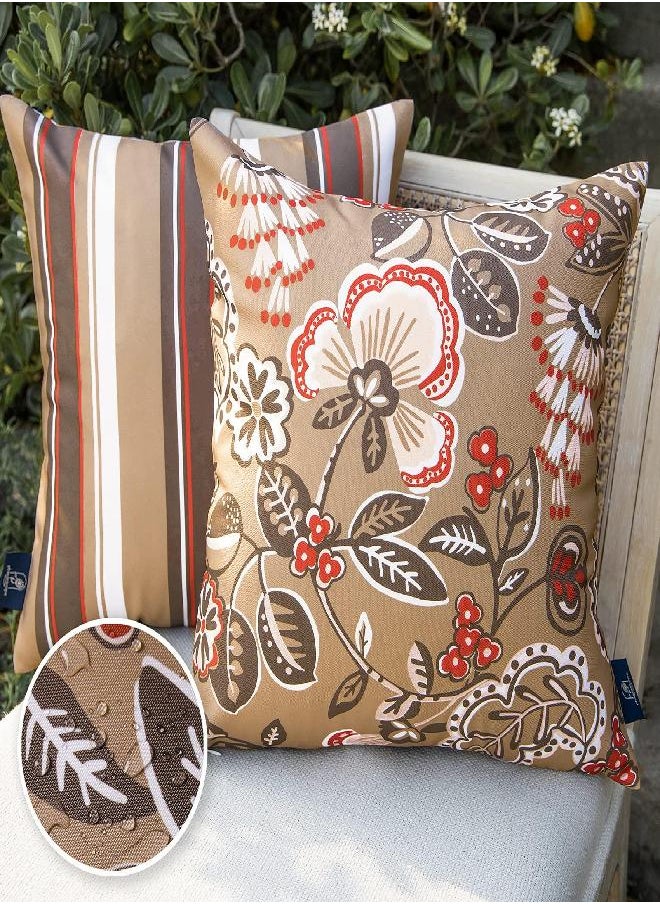 Phantoscope Pack of 2 Outdoor Indoor Throw Pillow Covers Decorative Waterproof Outdoor Pillows Patio Pillows Cushion Case for Couch Tent Park, Light Coffee 18 x 18 Inches
