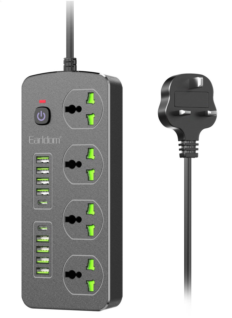 NEW Extension Socket UK EU Plug 3000W with Surge Protection – Power Strip with Quick Charge USB Ports & Phone/Tablet Adapter