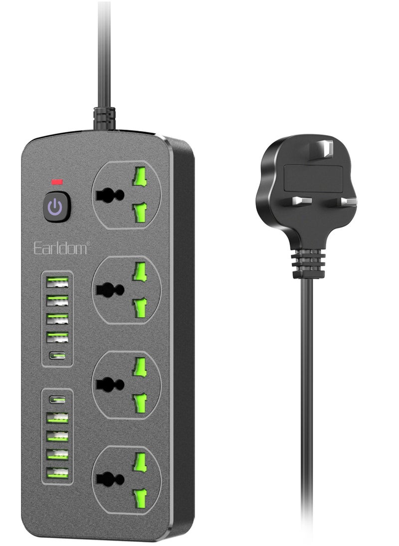 NEW Extension Socket UK EU Plug 3000W with Surge Protection – Power Strip with Quick Charge USB Ports & Phone/Tablet Adapter