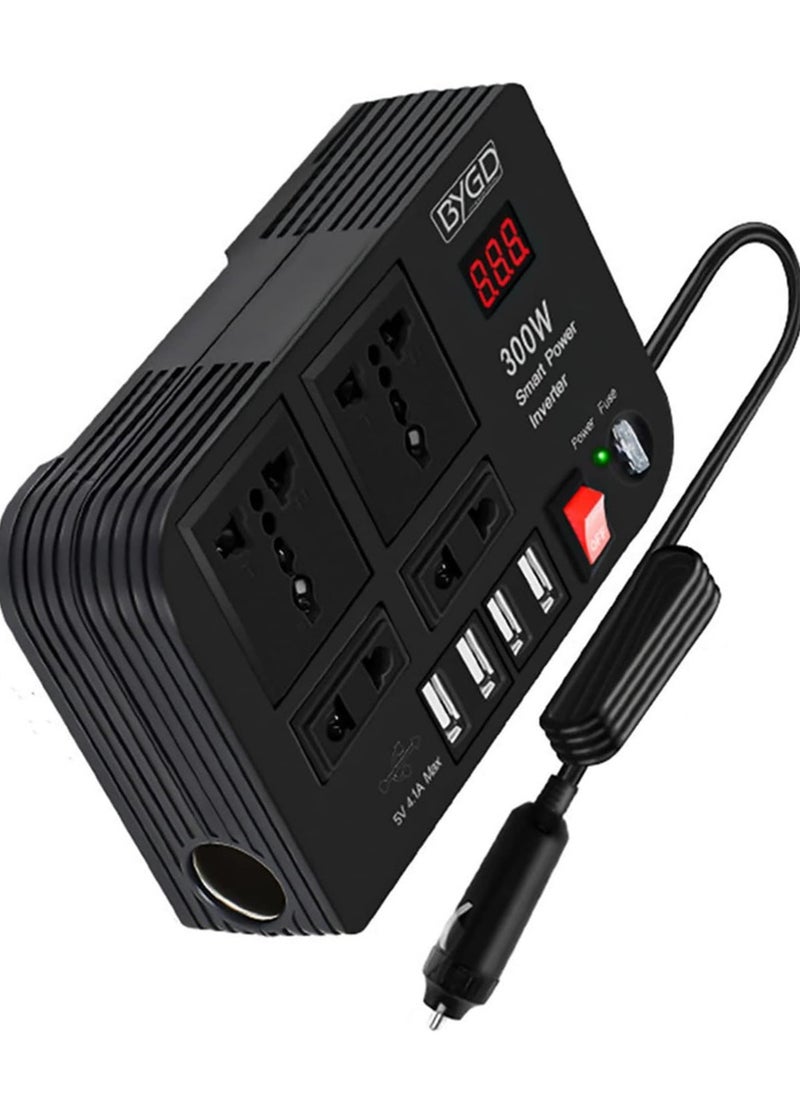 NEW 300W Car Inverter, 12V to 220V Power Converter with 4 USB Ports, Universal Socket, Notebook Charging, Car Cigarette Lighter Adapter