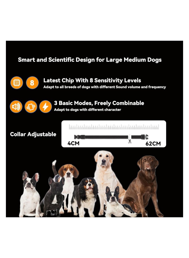 Dog Bark Collar, Automatic Anti Barking Collar with 8 Adjustable Sensitivity, Smart Collar, Effective 0-8 Levels of Vibration Shock Beep Modes, for Medium Large Dogs, Waterproof and Rechargeable
