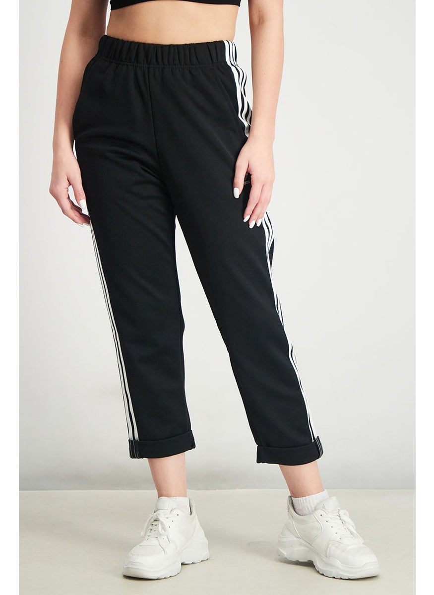 Women 3 Stripe Primeblue Track Pants, Black and White