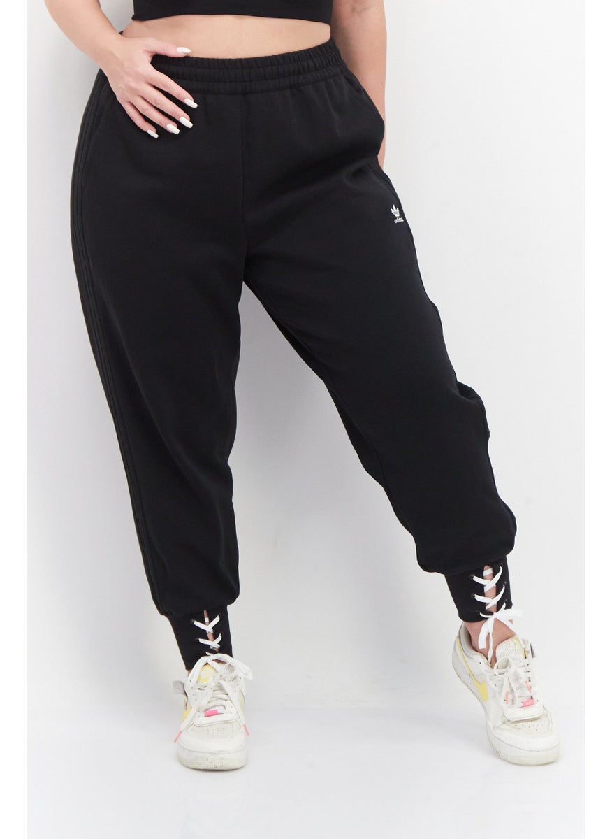 Women Plus Size Drawstring Outdoor Sweatpants, Black/White