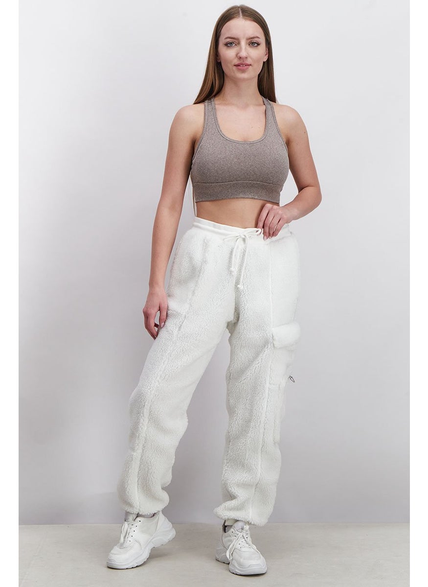 Women Regular Fit Textured Drawstring Sportswear Pants, White