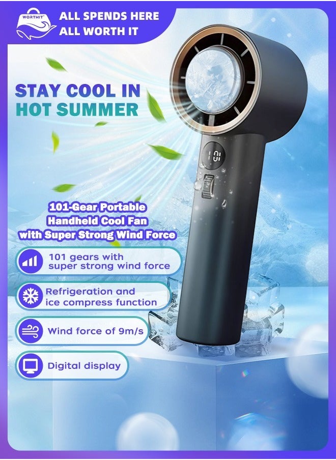 WORTHIT' Portable Turbo Fan - 101 Speeds, 3600mAh Rechargeable with Ice Cooler. Powerful Pocket Fan for Camping & Outdoor, for Both Women and Men.