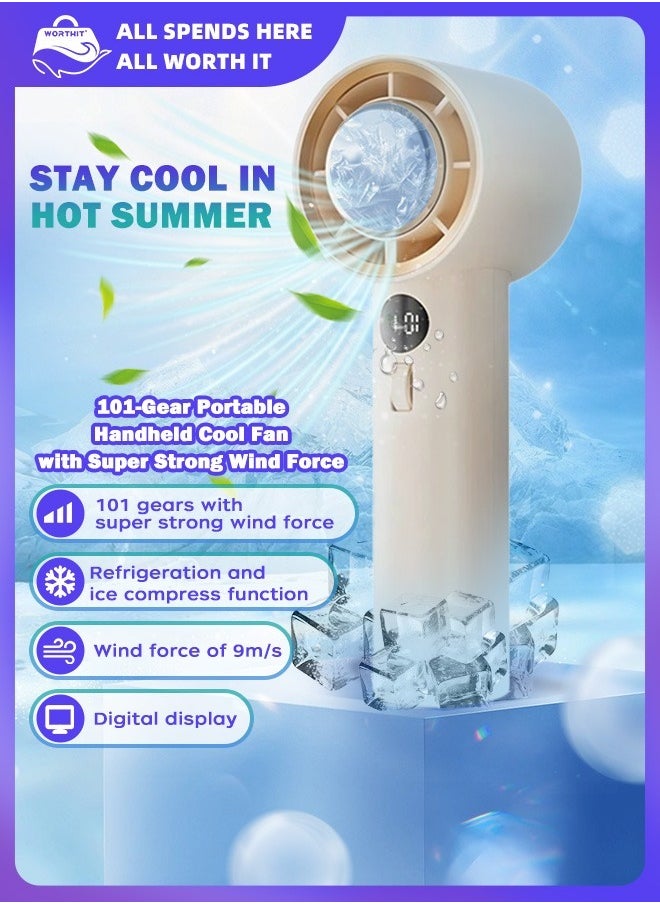 WORTHIT' Portable Turbo Fan - 101 Speeds, 3600mAh Rechargeable with Ice Cooler. Powerful Pocket Fan for Camping & Outdoor, for Both Women and Men.