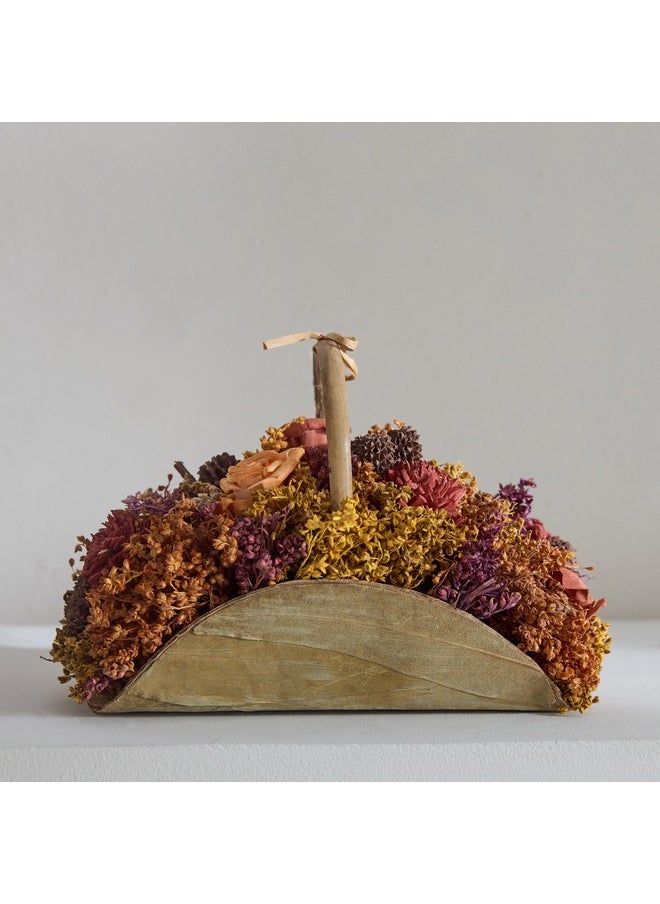 Caven Mix Shola Arrangement in Half Moon Basket with Handle 21 x 12 x 14.5 cm