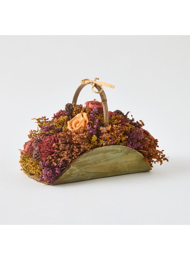 Caven Mix Shola Arrangement in Half Moon Basket with Handle 21 x 12 x 14.5 cm