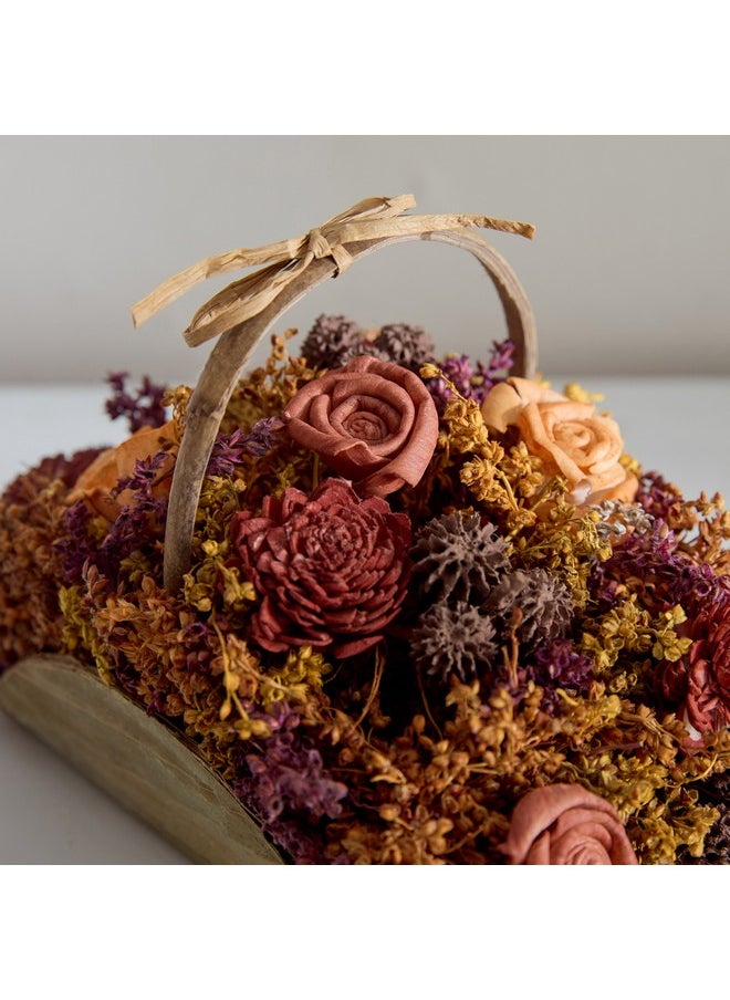 Caven Mix Shola Arrangement in Half Moon Basket with Handle 21 x 12 x 14.5 cm